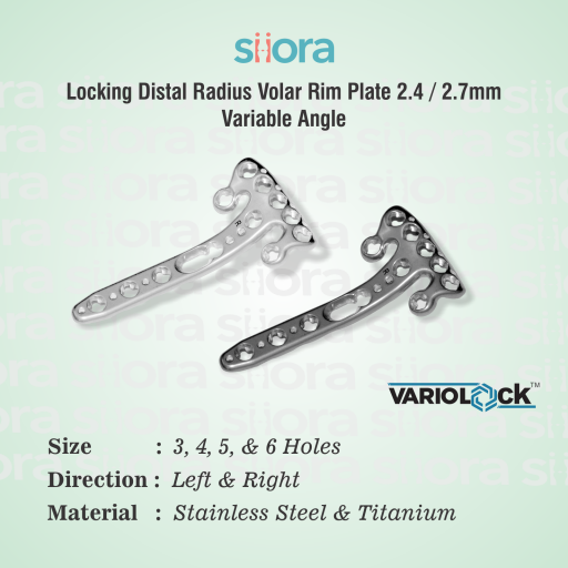 Locking Distal Radius Volar Rim Plate 2.4 2.7mm Variable Angle