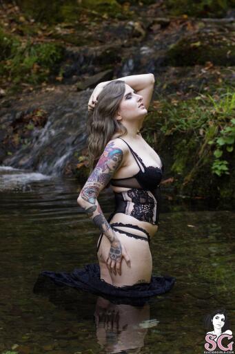 Soaking wet in the pond Suicide Girl Nyxana Spellbound