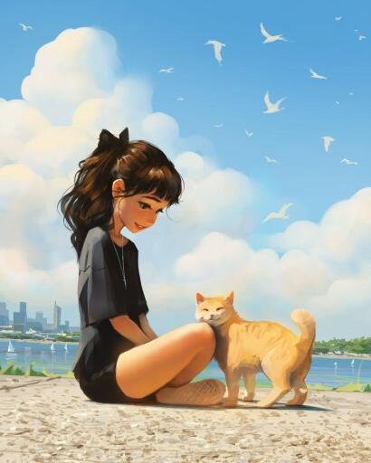 Girl and Her Cat