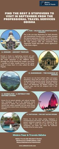Find the best 5 stopovers to visit in September from the Professional travel services Odisha