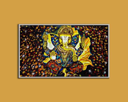 Lord Ganesha, Handpainted Lord Ganesha, Ganesha, Devotional Landscape Painting For Your Home by Sury
