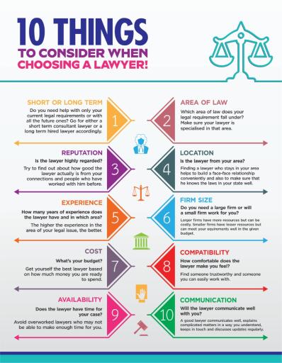 10 things to consider when choosing a lawyer!