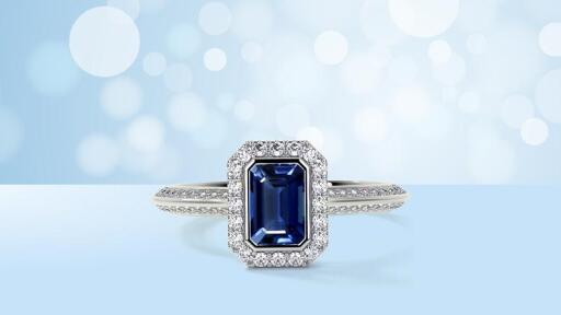 Emerald Cut Halo Sapphire Engagement Ring