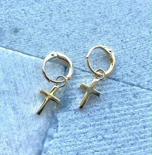 Gold Cross Hoop Dangle Earrings - Silver/Gold Cross Earrings