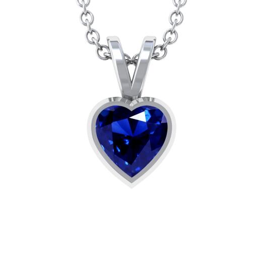 Heart Blue Sapphire Solitaire Classic Bezel Pendant