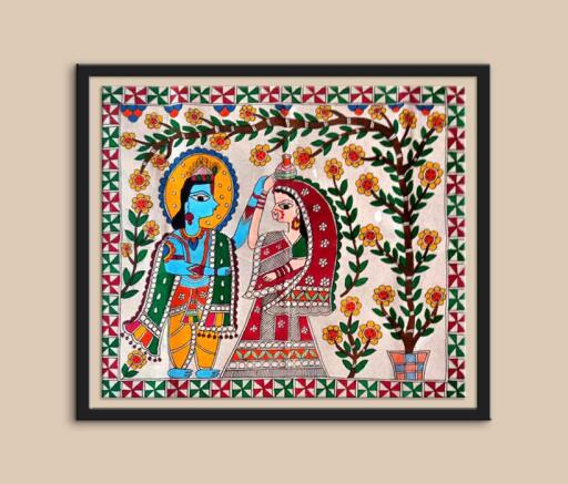 Radha Krishna Original Painting for Home Acrylic On Salita Cloth Size(Inch) 18 W x 20 H