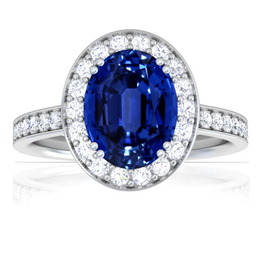 Natural blue sapphire halo ring with prong set 1.88 carat