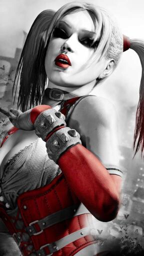 Ultra HD 4K Mobile Girl batman arkham city girl face lipstick city haircut black and white harley qu