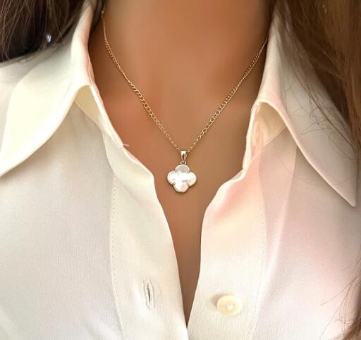 Clover Necklace 14k Gold Over Sterling Silver - Mother Of Pearl Clover Necklace - Gemstone Charm Gif