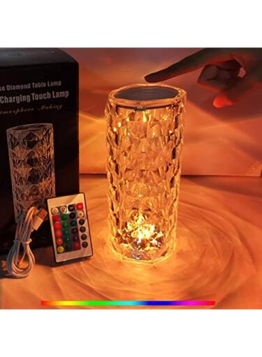 LED Cristal Table Lamp Dimond 3D Visual RGB Lights Touch Remote Control USB Rechargeable Decorative 