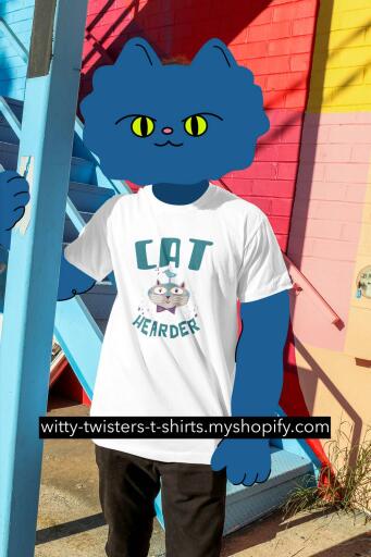 mockup of an illustrated cat wearing a t shirt on the street Cat Hearder