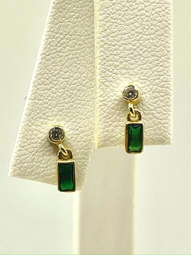 Emerald Drop Earrings - CZ Emerald Baguette Drop Earrings