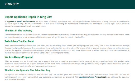 Appliance Repair King City ON - Appliance Repair Professionals (647) 957-0739