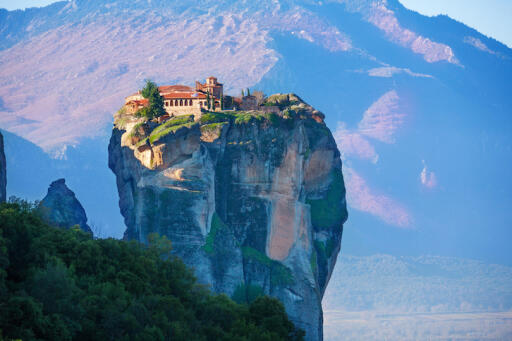 Photo of a Holy Trinity Monastery, built on top of the cliff in Meteora near Kalabaka, Trikala, Gree