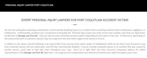 Personal Injury Lawyer Port Coquitlam - Barapp Law Firm BC (800) 857-1083