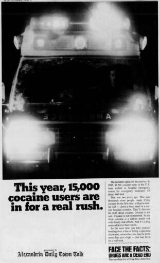 This year, 15,000 cocaine users are in for a real rush ad (1988)