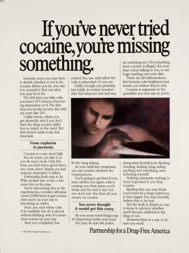 If you've never tried cocaine, you're missing something poster ad (1987)