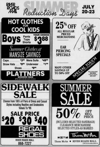 1989 River Roads Mall Summer Reduction Days ad