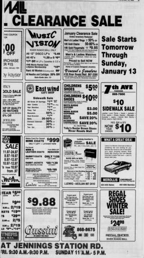 1985 River Roads Mall January Clearance Sale ad