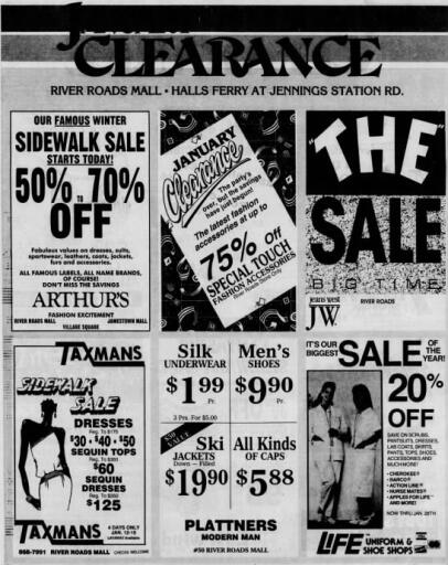 River Roads Mall January Clearance ad (1989)
