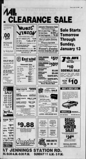 1985 River Roads Mall January Clearance Sale ad