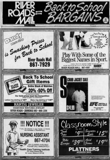 1989 River Roads Mall Back to school bargains ad