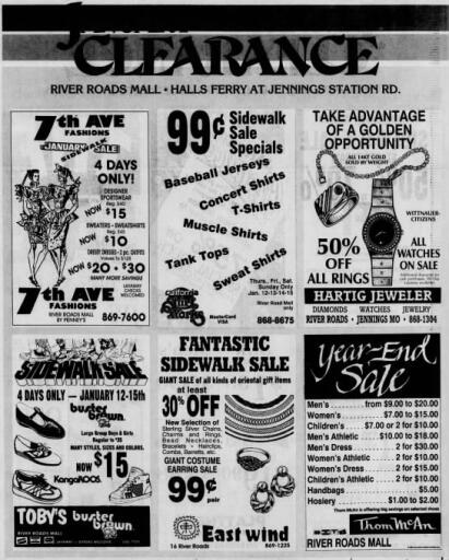 1989 River Roads Mall January Clearance ad