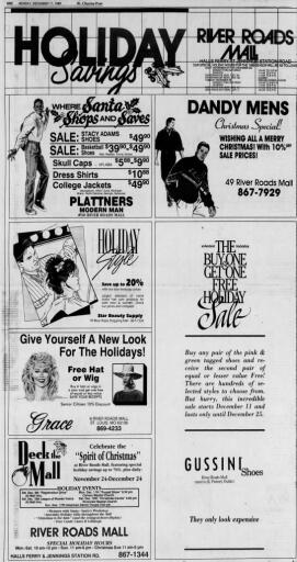 River Roads Mall Holiday Savings ad (1989)