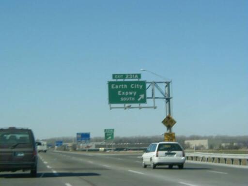 Interstate 70 West at Exit 231A, Earth City Expressway South exit (1999)