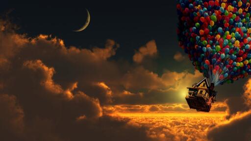 UP u p movies fantasy balloons flight clouds sky magic houses 1920x1080