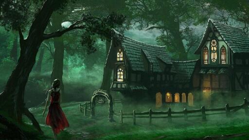 spooky house fantasy forest wallpaper 1366x768