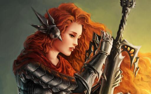 women fantasy art armor artwork warriors orange hair swords wallpaper ...
