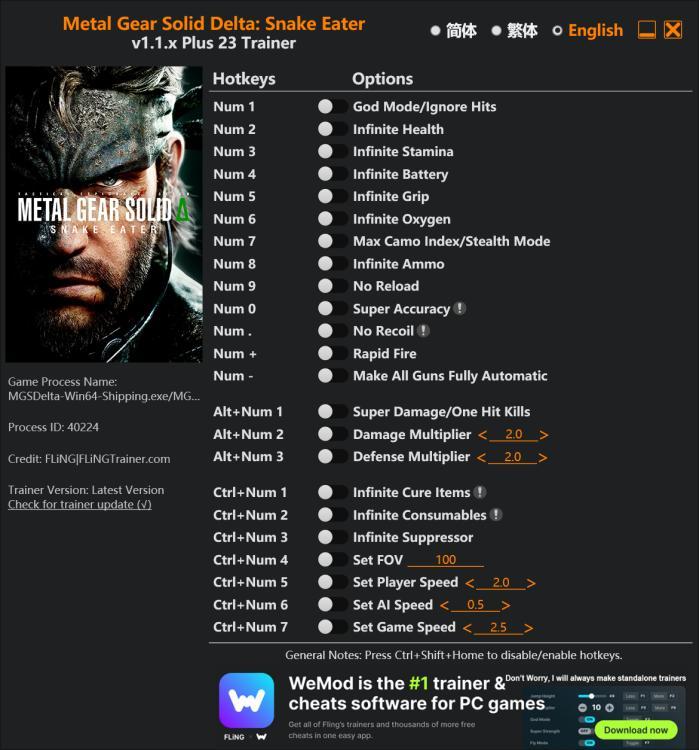 Metal Gear Solid Delta Snake Eater Trainer